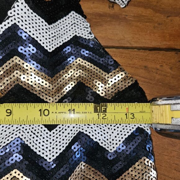 Alya Sequin Halter Party Dress M | Black Gold White Sparkle Swiftie Style - Picture 8 of 8